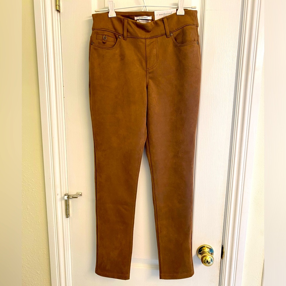Westbound brown high rise skinny fit velvety pants NWT